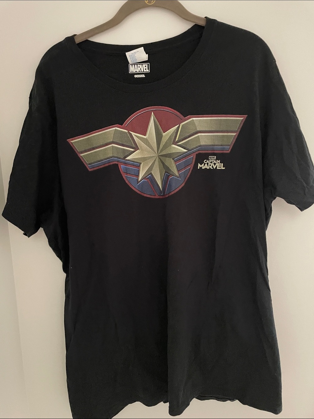 Marvel Captain Marvel Black Short Sleeve Tee with Gold and Red Logo